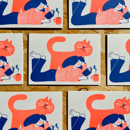 Reading Cat Card By YUK FUN