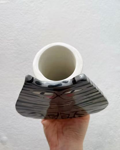 Ceramic Tabby Cat Vase by Anna Soba