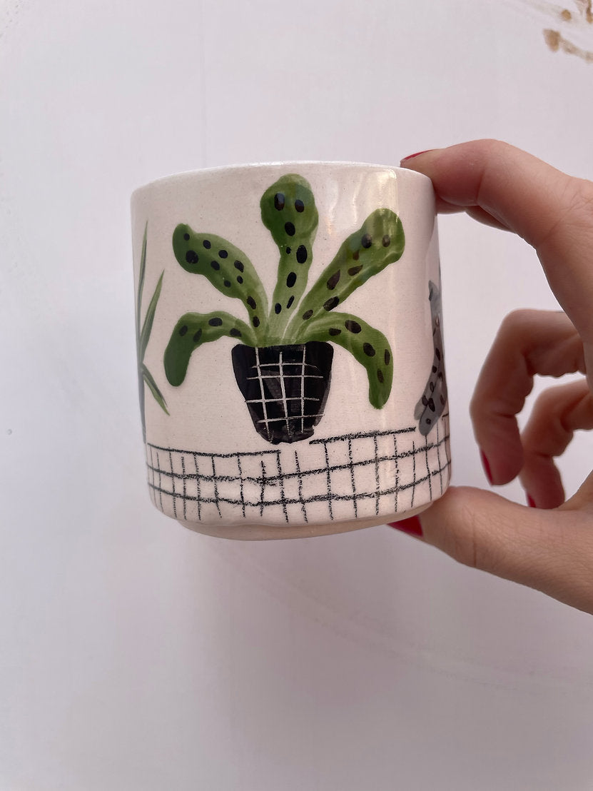 Ceramic illutrated Mug With Tabby Cat And Plants by Anna Soba