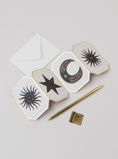Celestial Concertina Christmas Star Moon Die Cut Mini Card By Katie Housley