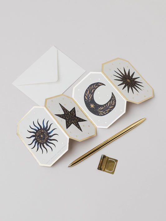 Celestial Concertina Christmas Star Moon Die Cut Mini Card By Katie Housley