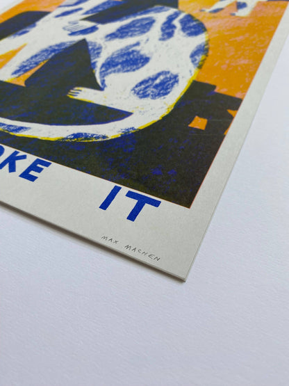 Find a dog and Stroke It riso print By Maxy Machen