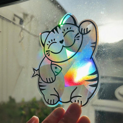 MANEKI NEKO Cat - Suncatcher Window Decal by Gleeful Hive
