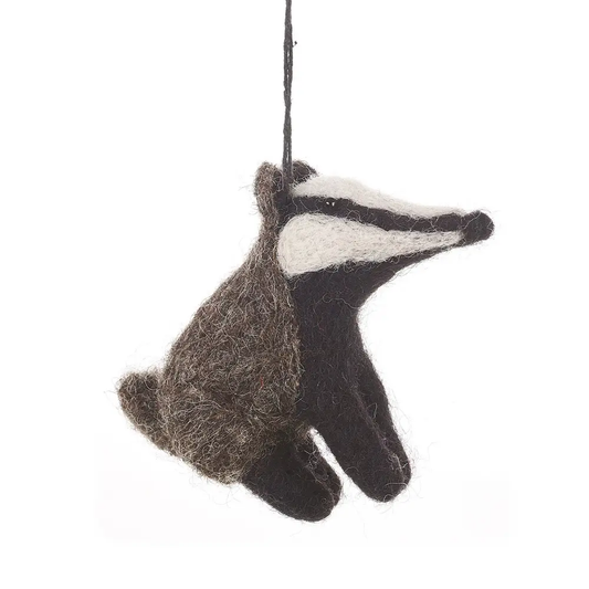 Handmade Felt Bertie Badger Hanging Biodegradable Decoration by Felt So Good