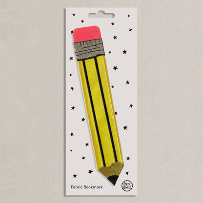 Embroidered Fabric Bookmark – Yellow Retro Pencil Design