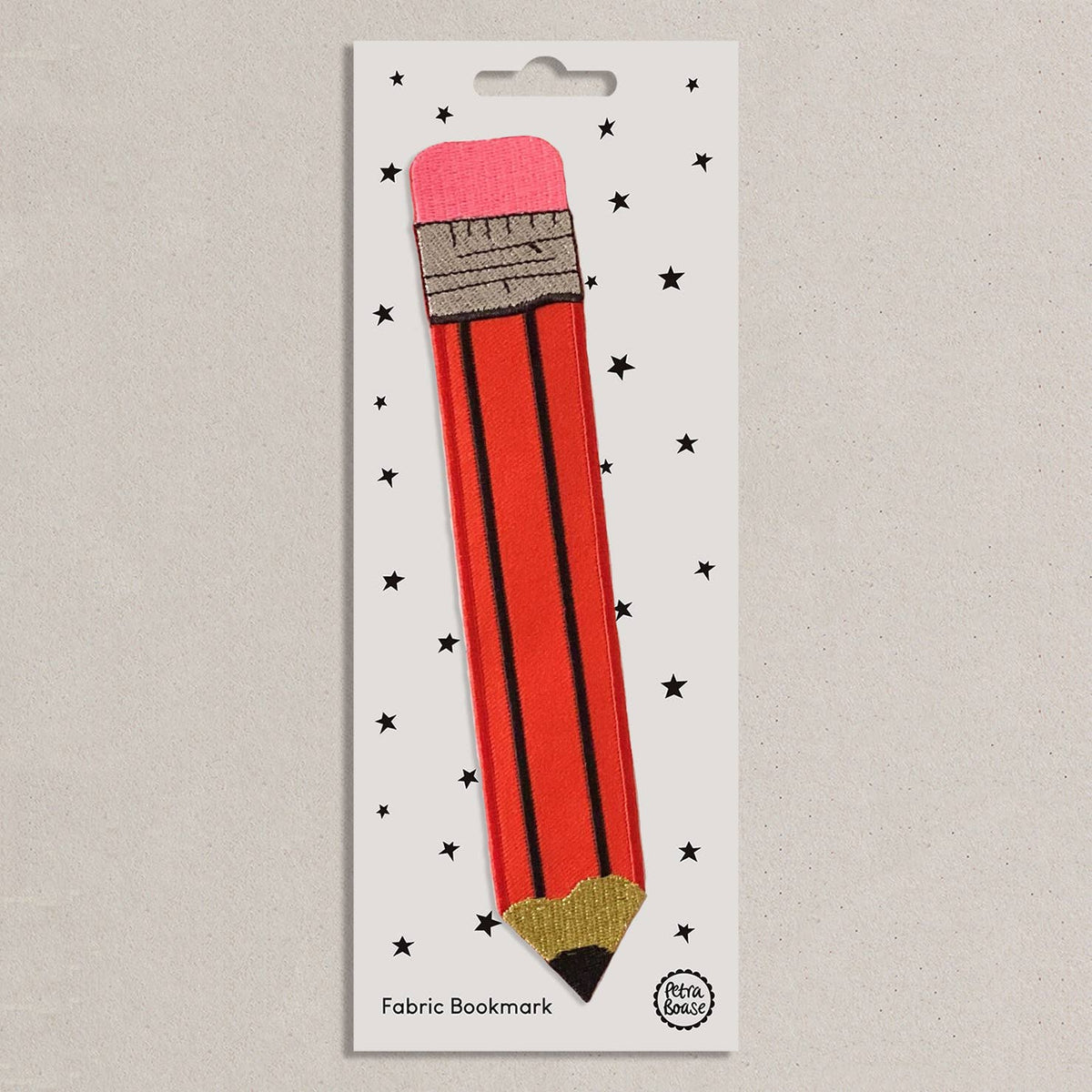 Embroidered Fabric Bookmark - Red Retro Pencil Design