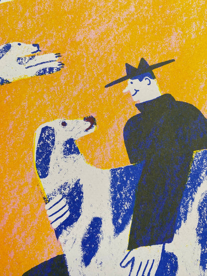 Find a dog and Stroke It riso print By Maxy Machen