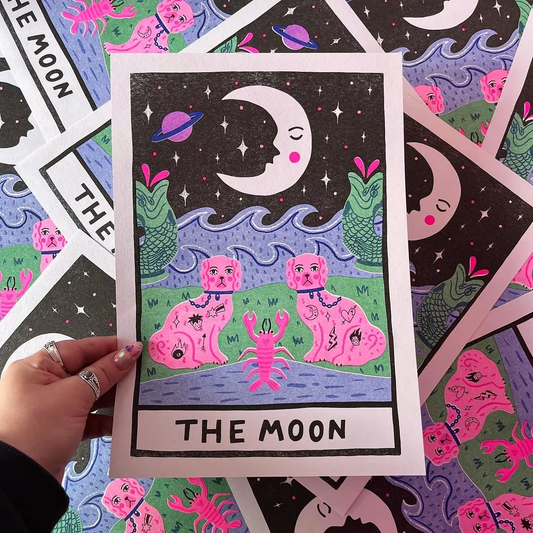 The Moon Tarot A4 Risograph Print by Amy Hastings
