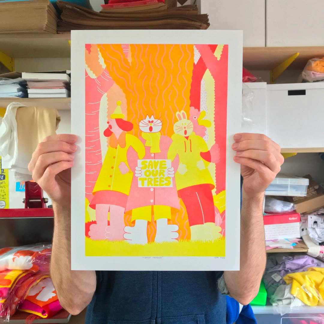 Forest Friends Riso Print By YUK FUN