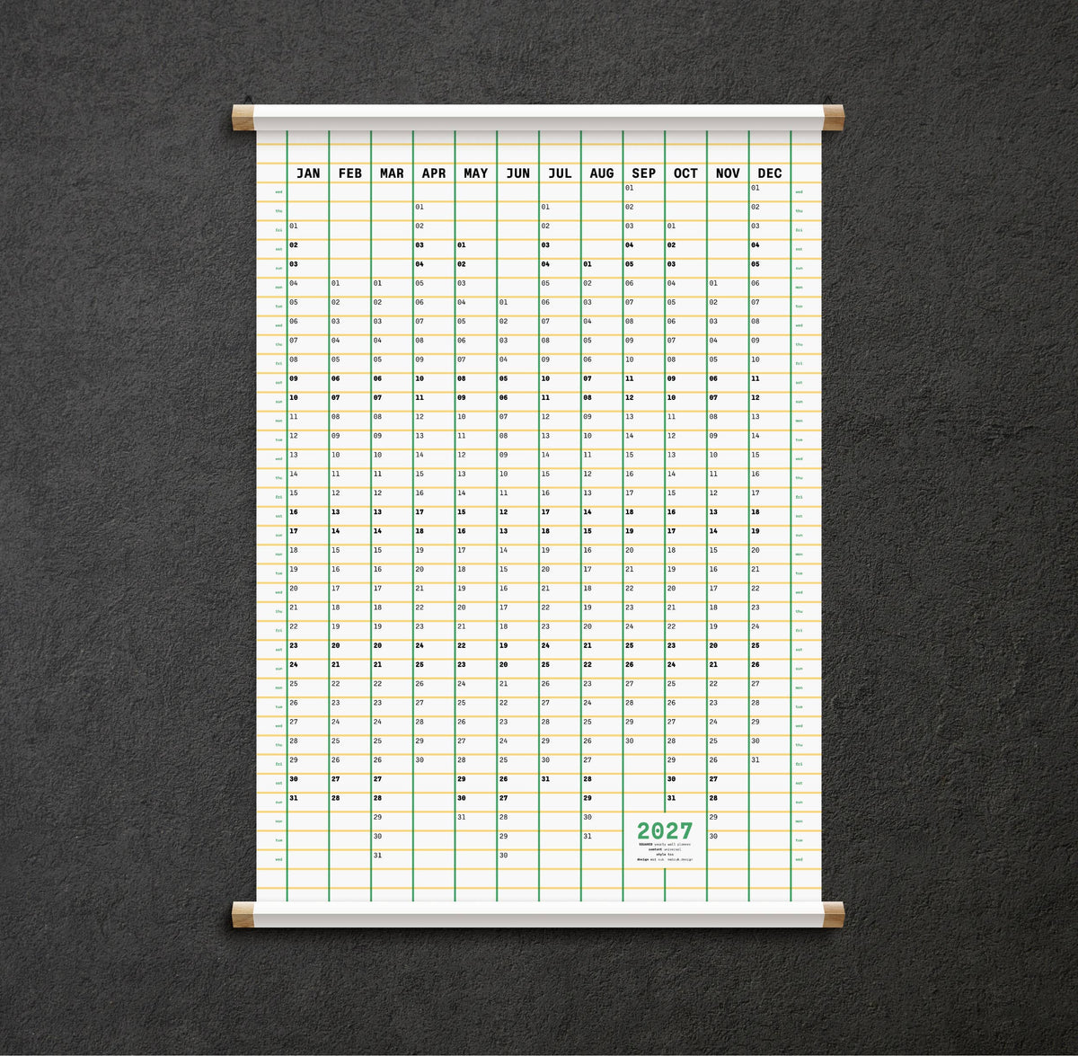 Yearly Wall Planner 2027  By Mat Cuk Design
