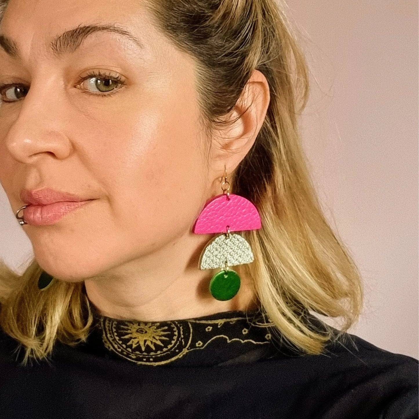 Jumbo Pink & Gold Statement Earrings  By Hummingbird Archives