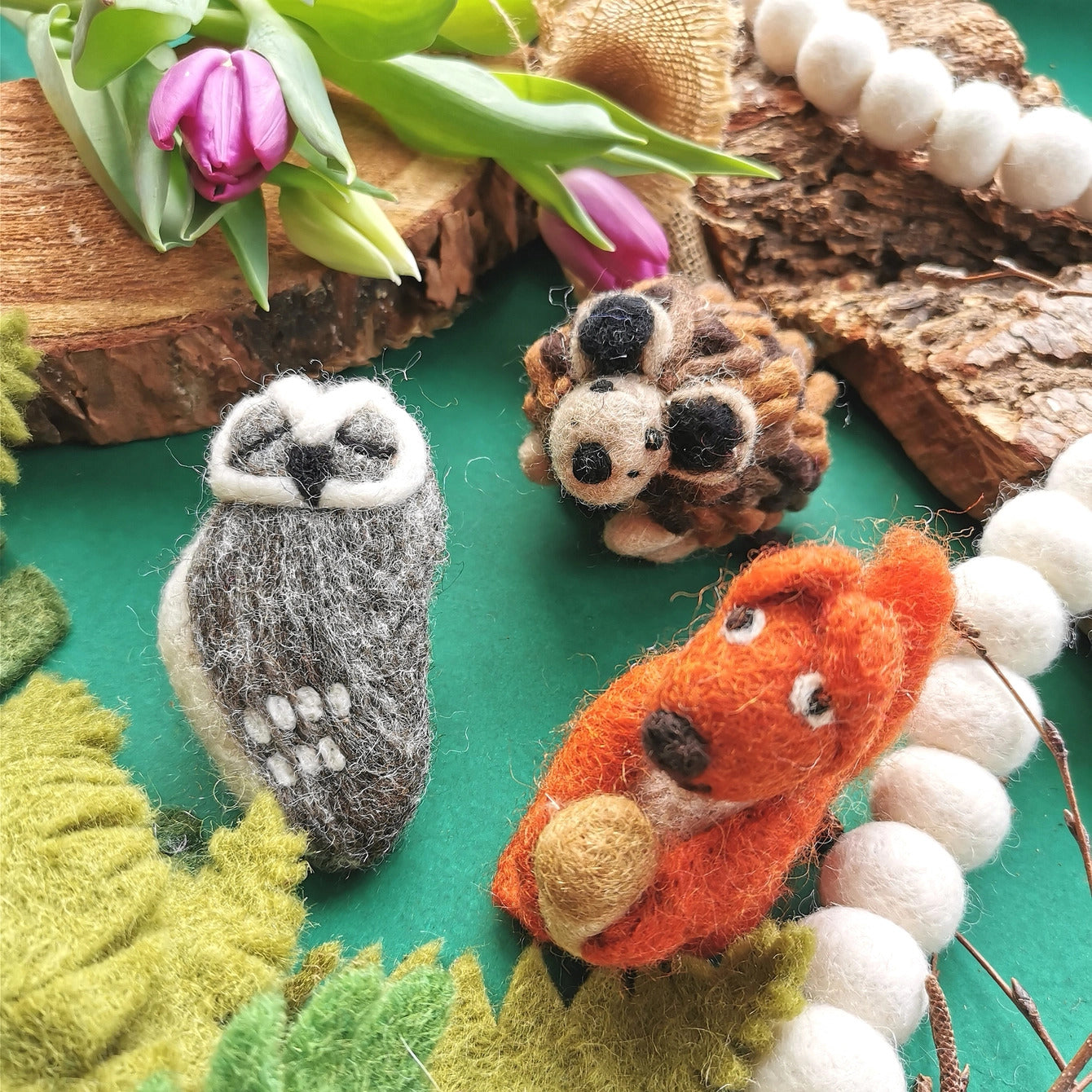 Grey Owl Biodegradable Handmade Hanging Needle Felt Decor by Felt So Good