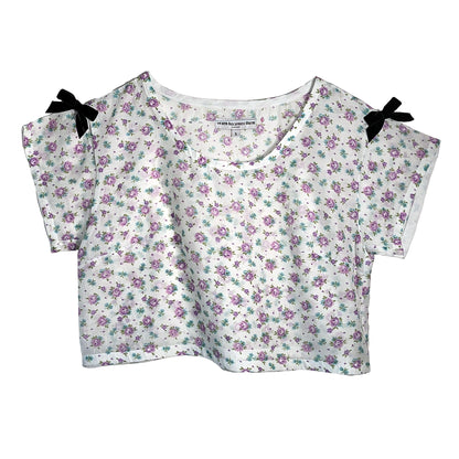 Odd Crop T-shirt in White and Lilac Florals  by Odd Janko