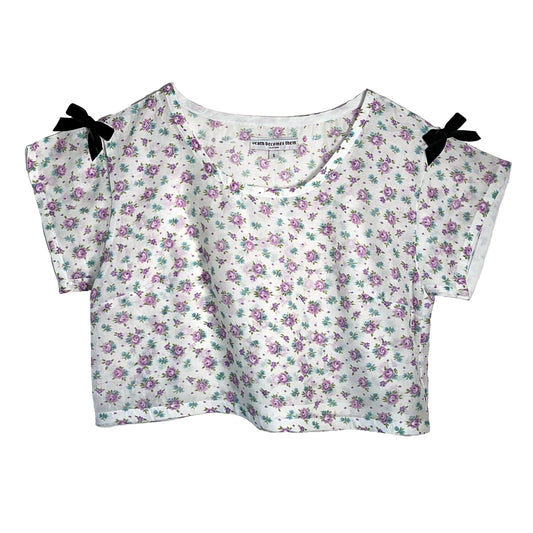 Odd Crop T-shirt in White and Lilac Florals  by Odd Janko