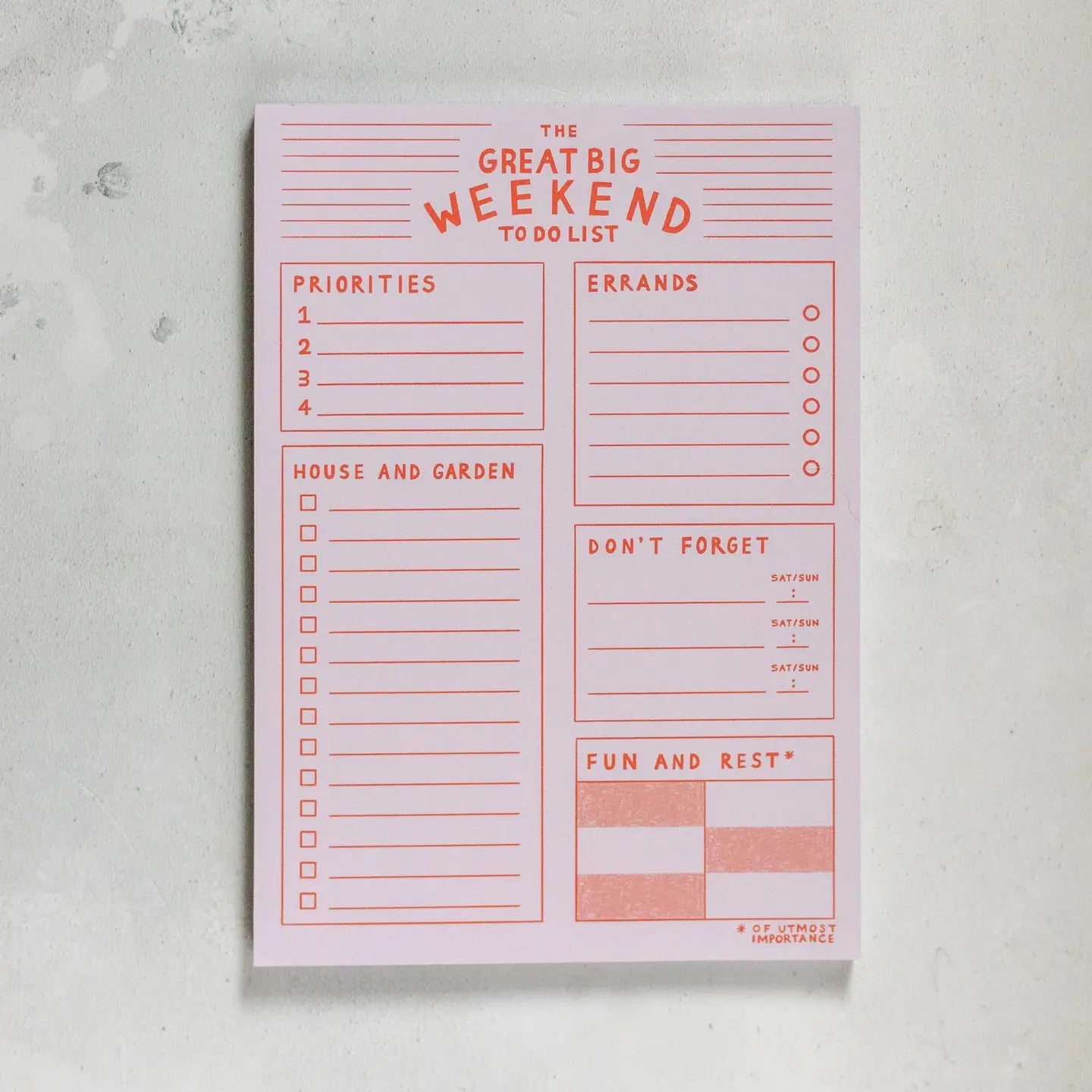 3 X 10 Sheet The Great Big Weekend To Do List A5 Pads by Finest imaginary