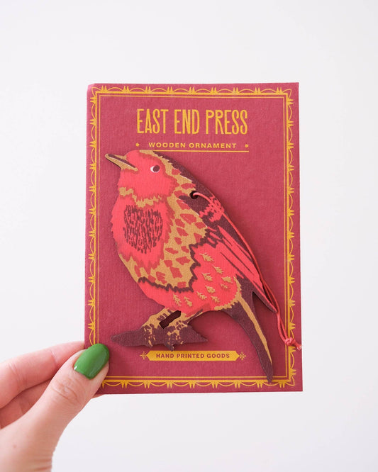 Robin Wooden Ornament By East End Press