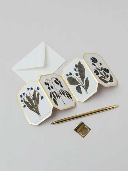 Concertina Botanical Blue Flower Die Cut Mini Card By Katie Housley