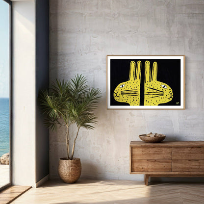 Two Yellow Rabbits Print By Nancy Mckie