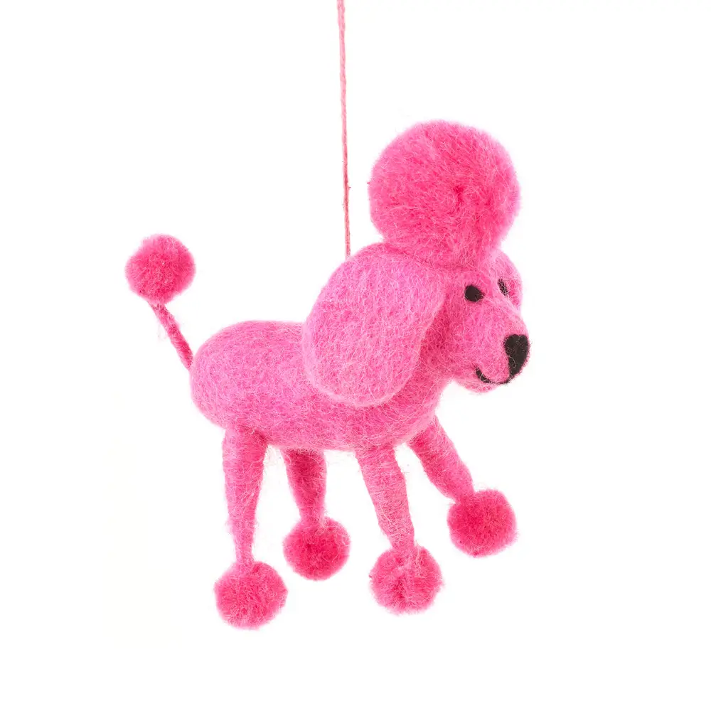 Handmade Biodegradable Felt Hanging Perez the Poodle Dog by Felt So Good