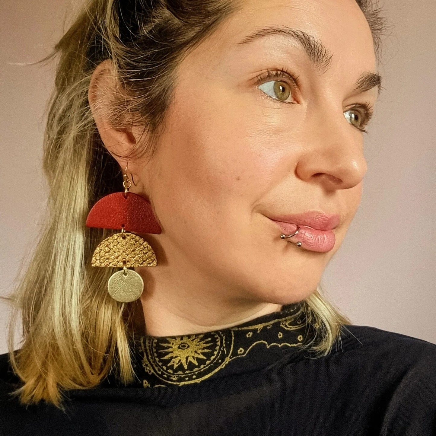 Jumbo Red & Gold Statement Earrings  By Hummingbird Archives