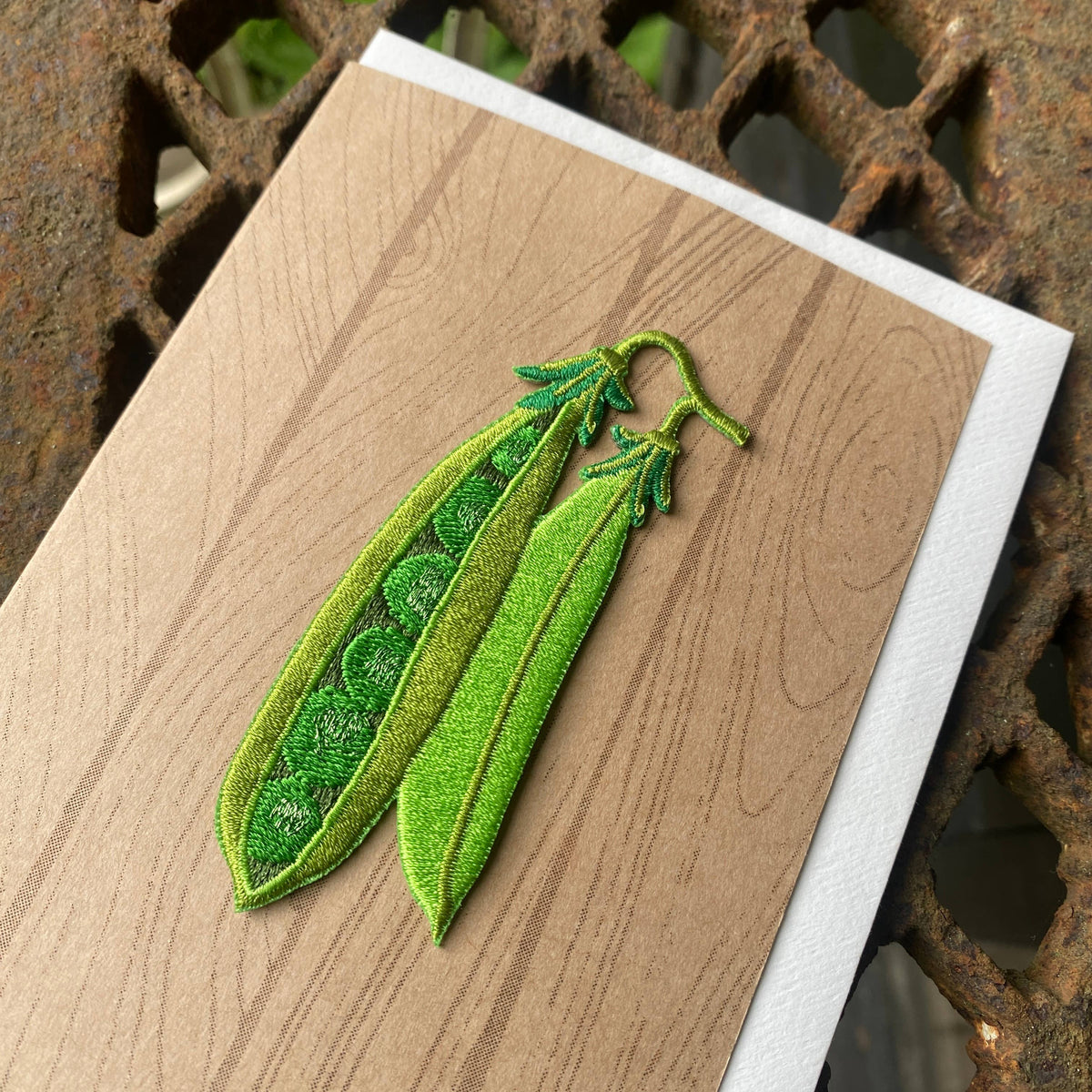 Embroidered Peapods Iron On Patch Greeting Card