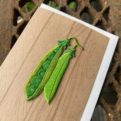 Embroidered Peapods Iron On Patch Greeting Card