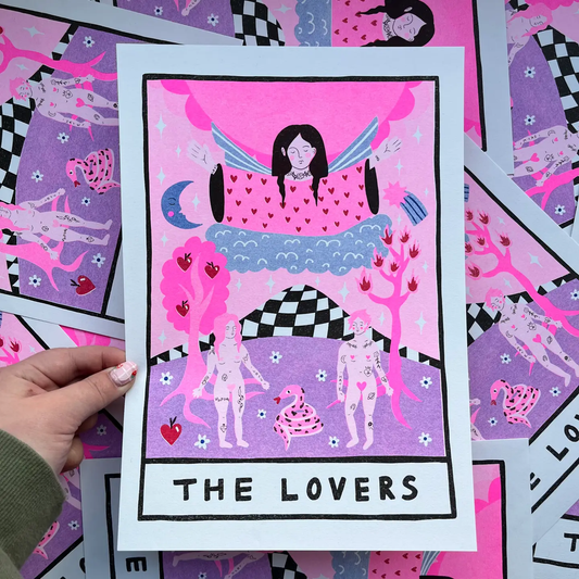 The Lovers Tarot A4 Risograph Print by Amy Hastings