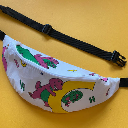 Dino cartoon Retro Fabric bumbag by Silly Girl Club
