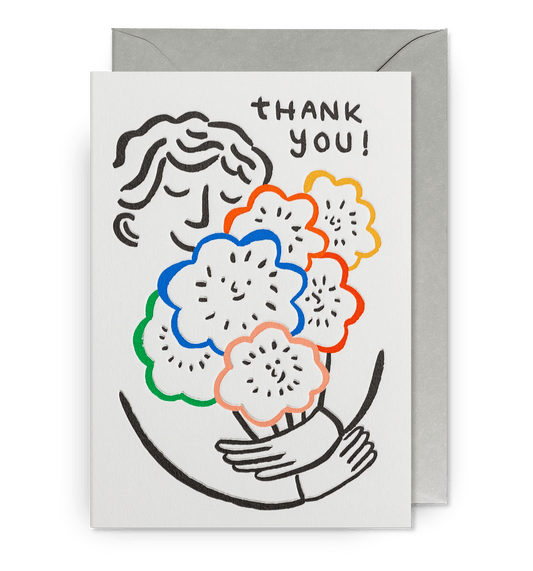 Thank You! Floral Bouquet Retro Illustration Greeting Card by Marie Assénat