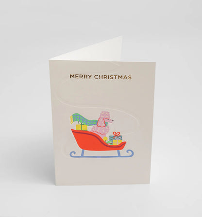 Poodle Sleigh Graphic Christmas Card by Naomi Wilkinson