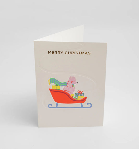 Poodle Sleigh Graphic Christmas Card by Naomi Wilkinson