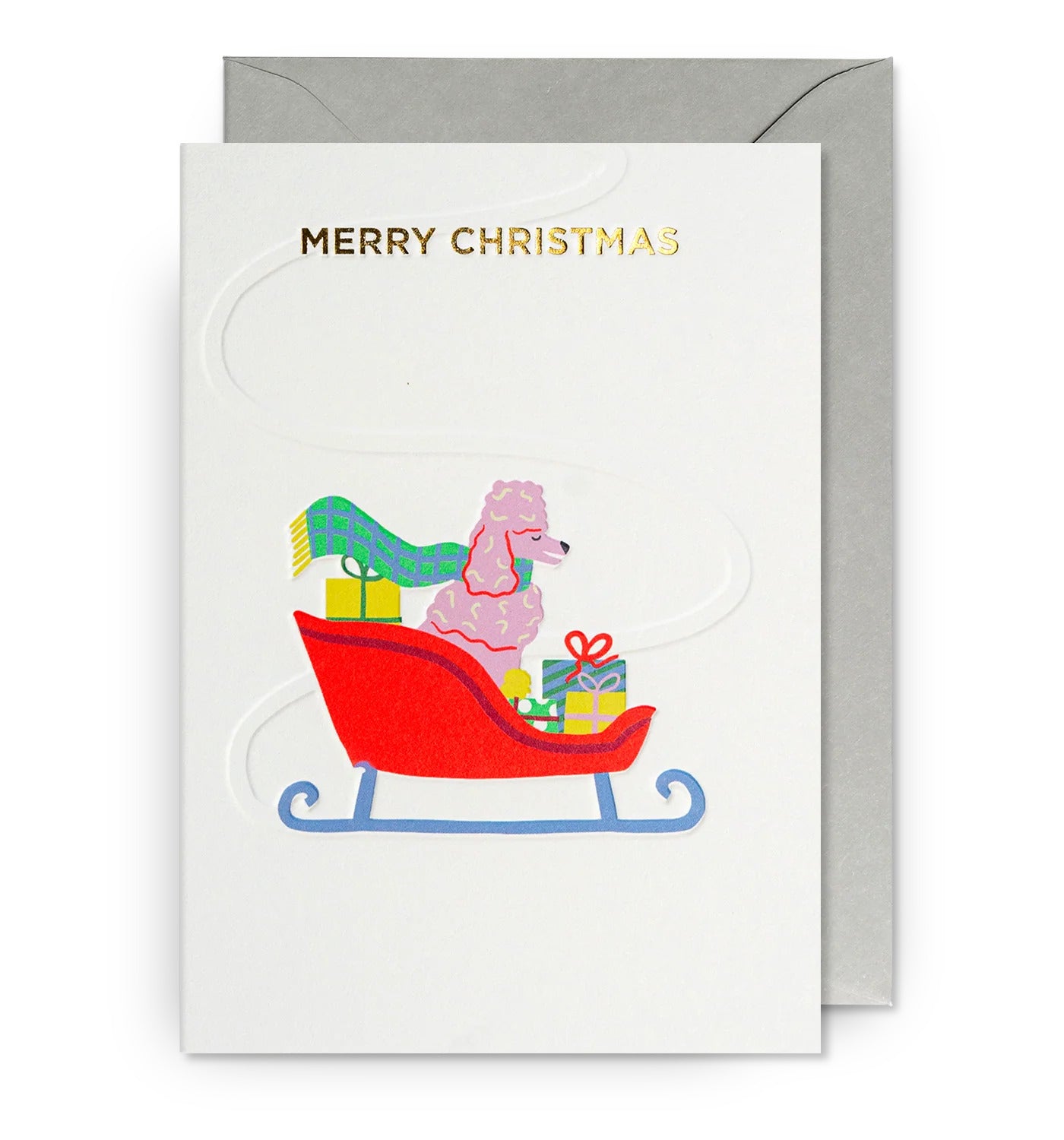 Poodle Sleigh Graphic Christmas Card by Naomi Wilkinson