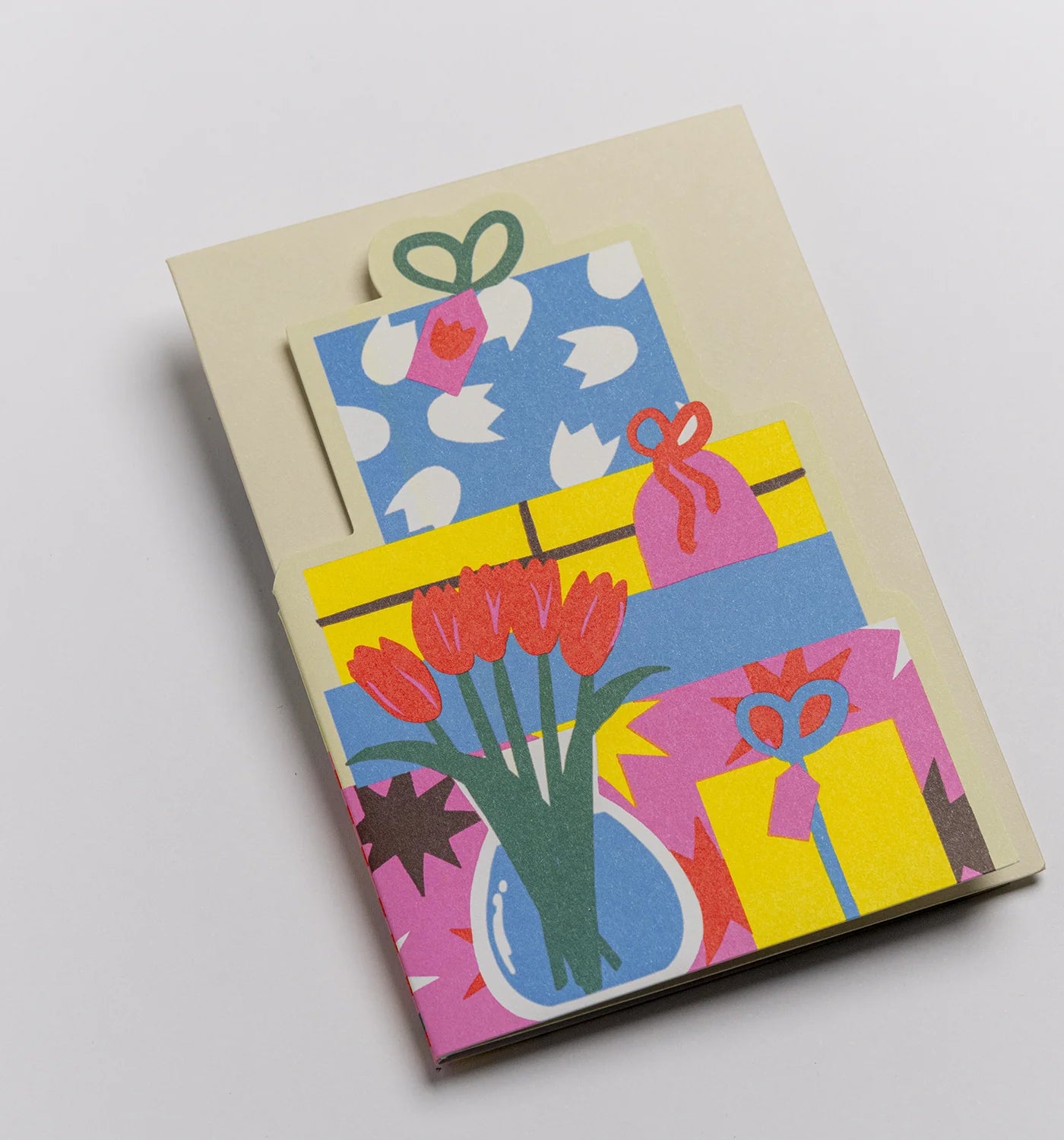Piles of Presents Fold Out Concertina greeting Card by Naomi Wilkinson