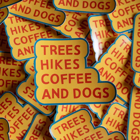 Trees Hikes Coffee and Dogs Vinyl Sticker by Finest imaginary