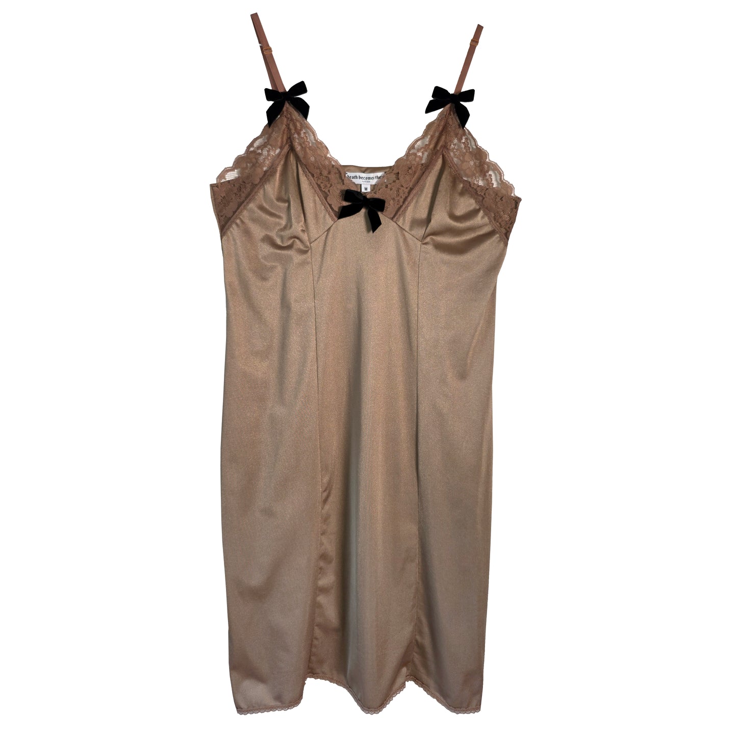 Mocha Slip Dress with Mini Black Velvet Bow by Odd Janko