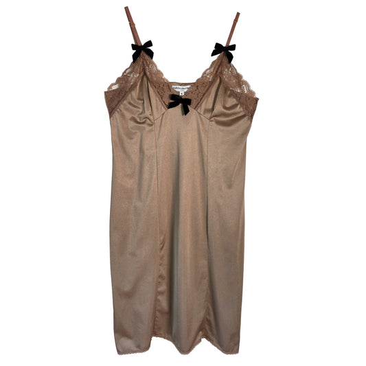 Mocha Slip Dress with Mini Black Velvet Bow by Odd Janko