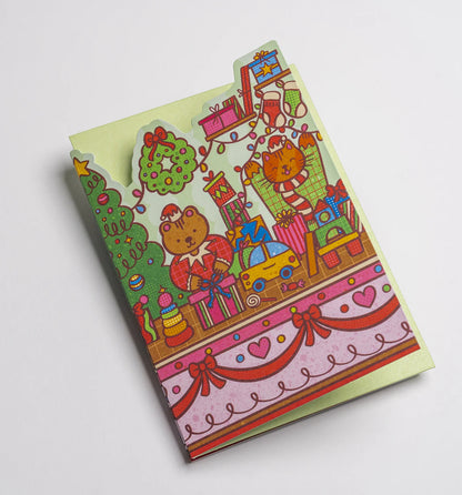 Elves Workshop Fold Out Concertina Christmas Card by Iris Otto