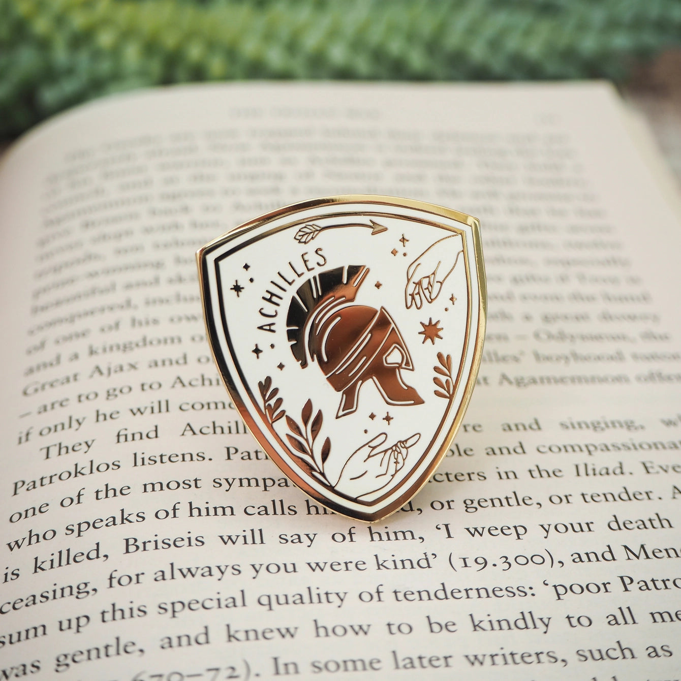 Achilles Enamel Gold Pin Badge by Literary Emporium