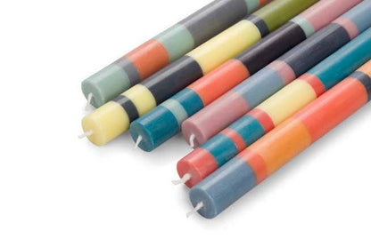 Mixed Wide 6 x Striped Set, Eco Dinner Candles, 6 per pack