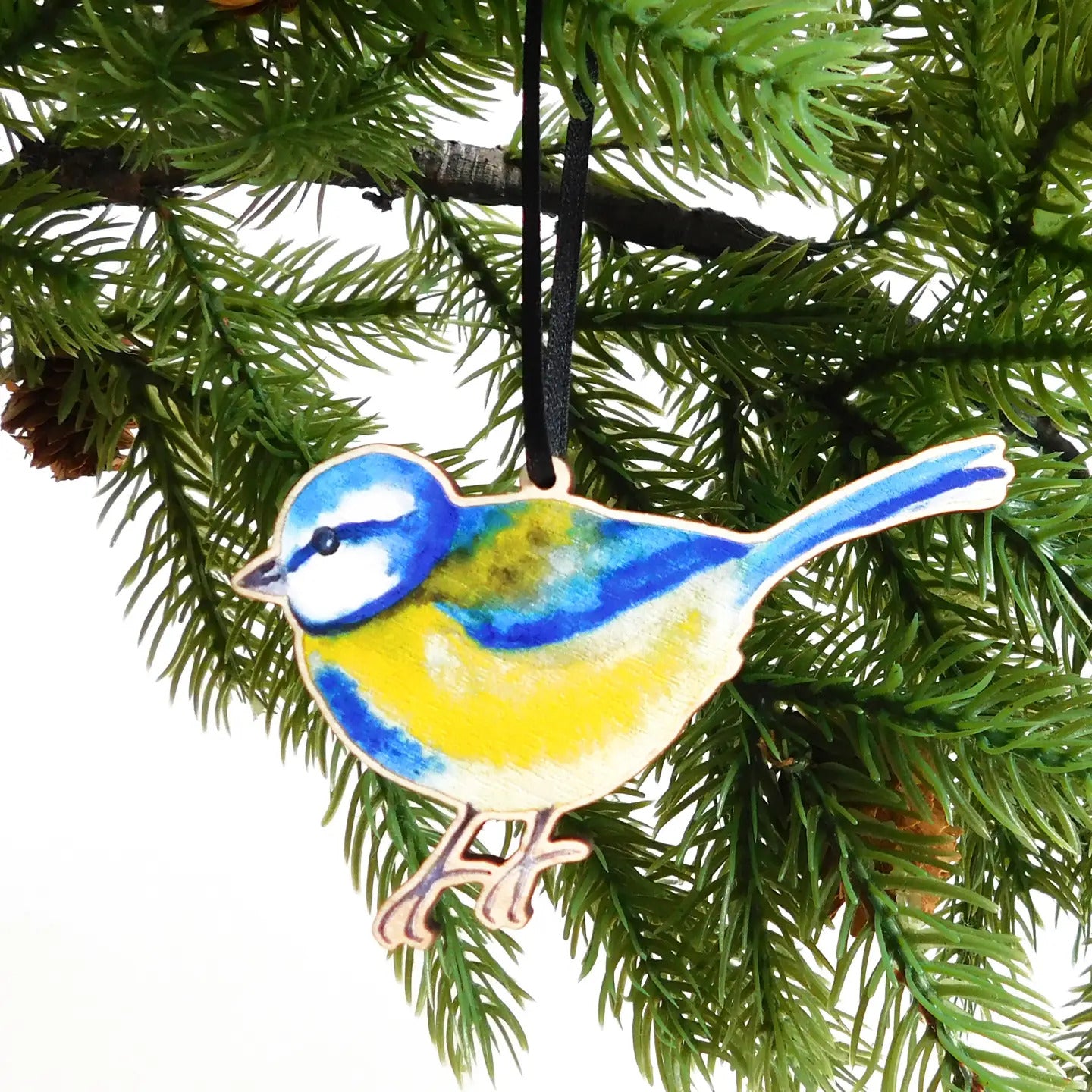 Blue Tit Wooden Hanging Decoration by Also the Bison