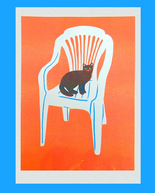 Cat in Chair Riso Print by Naomi Wilkinson  illustration