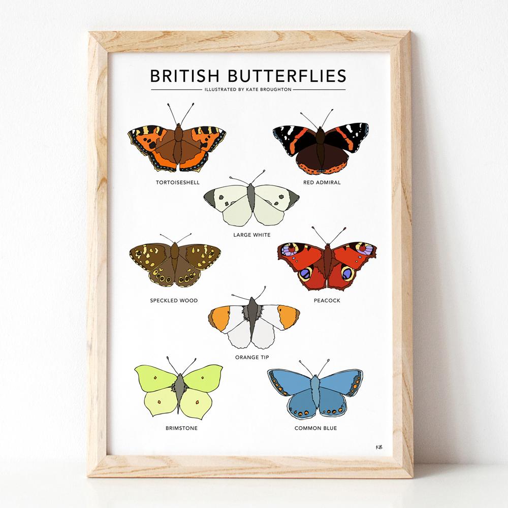 British Butterflies A4 Print by Kate Broughton