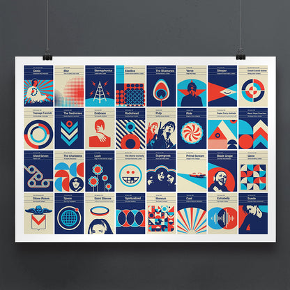 Britpop Allstars Limited Edition Print (100) 70 x 50cm by Sterio Typist