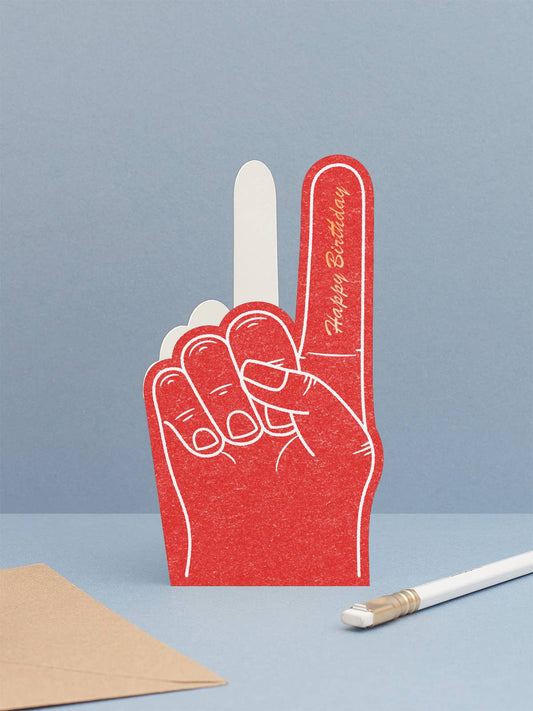Red Happy Birthday Card | Die Cut Foam Finger for Sports Fan