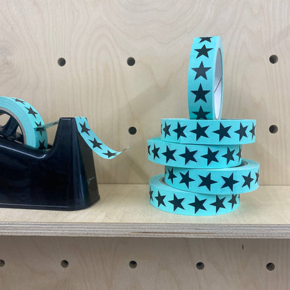 Paper Adhesive Tape with Turquoise & Black Star Print By Petra Boase