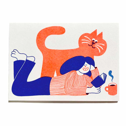 Reading Cat Card By YUK FUN