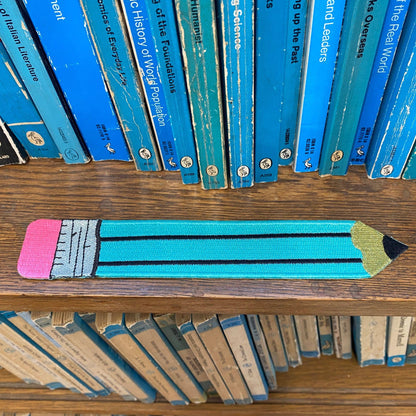 Embroidered Fabric Bookmark - Aqua Retro Pencil Design