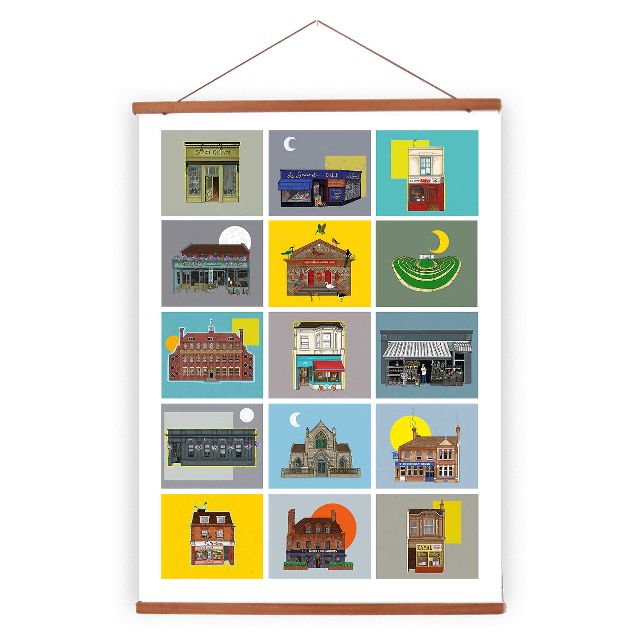 The Seven Dials, Art Print (A3) by Keziah Furini
