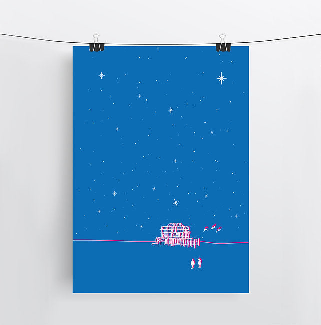 The West Pier Night, A4 Art Print by Keziah Furini