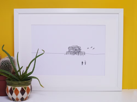 The West Pier Brighton - Black and White, Art Print by Keziah Furini